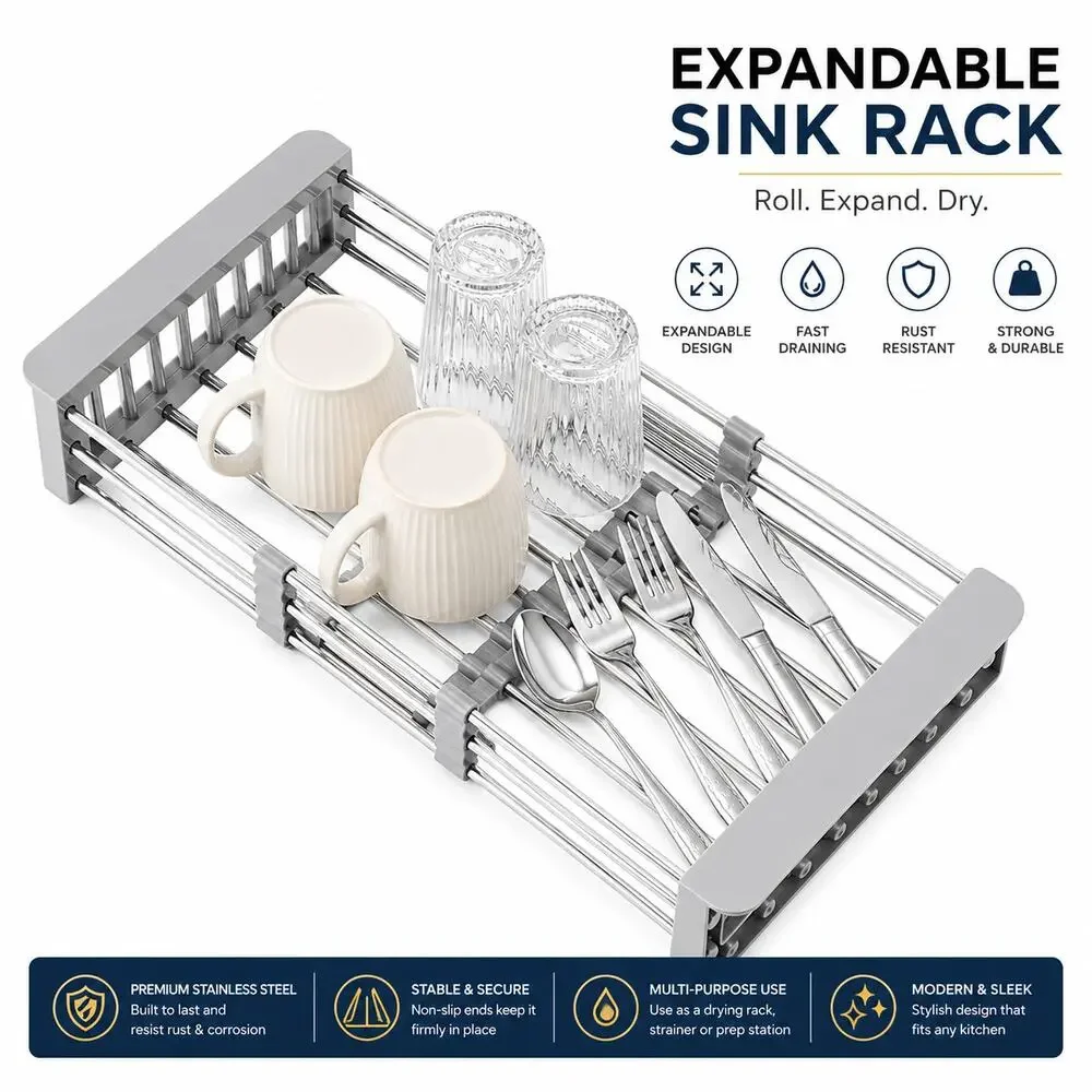 Cheer Collection Stainless Steel Adjustable Over Sink Dish Drying Drain Rack